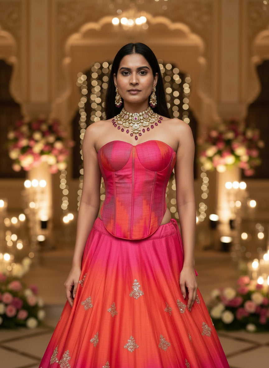 Pink Bhagalpuri Silk corset