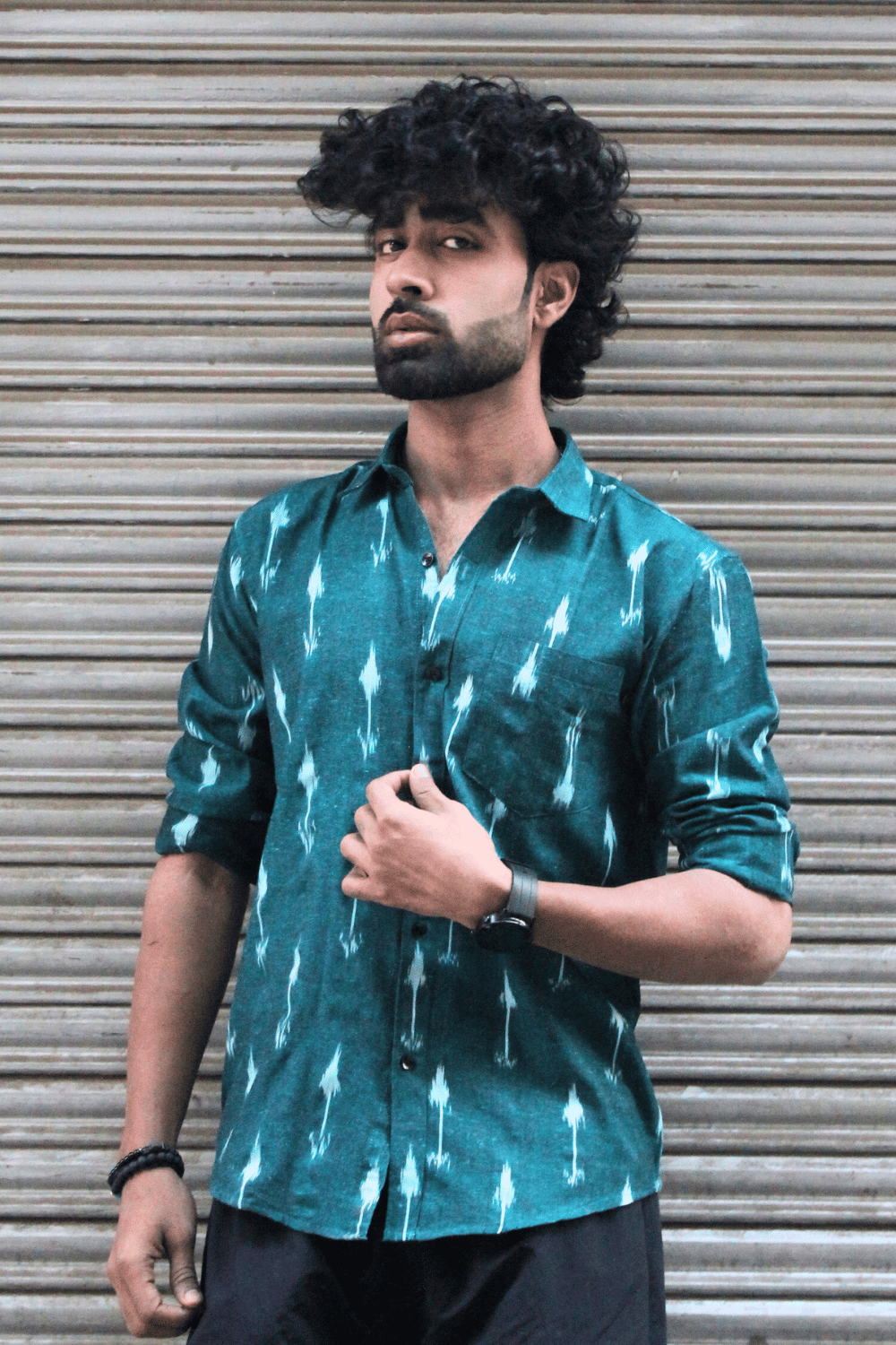 Green Ikat full sleeves shirt