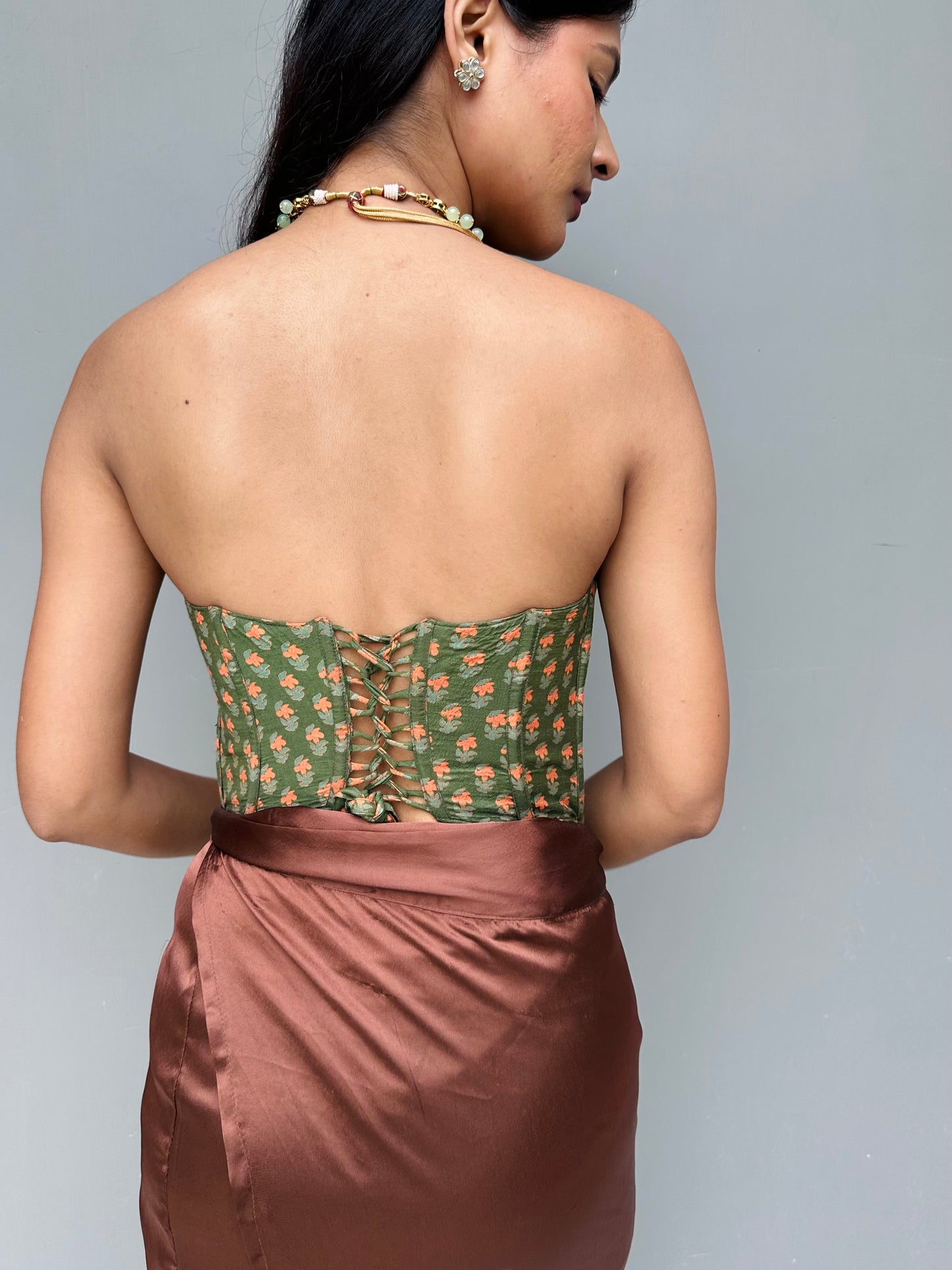 Green Monga silk Corset