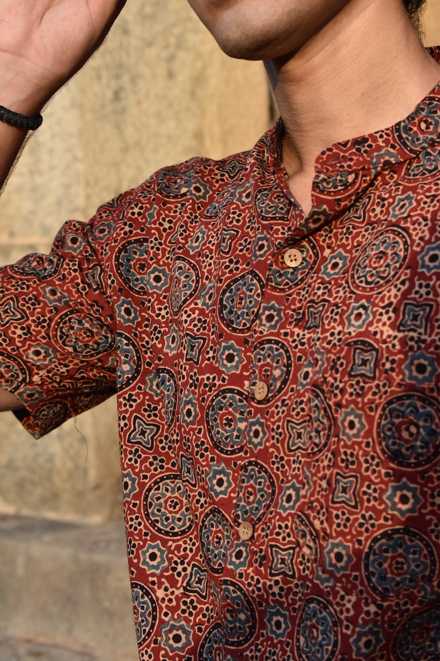 Red Manek Ajrakh Shirt