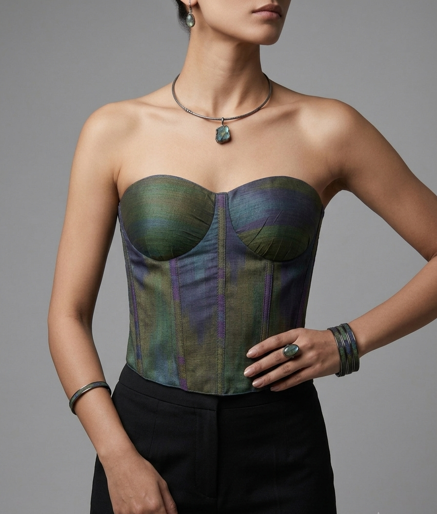 Midnight Bhagalpuri Silk Corset