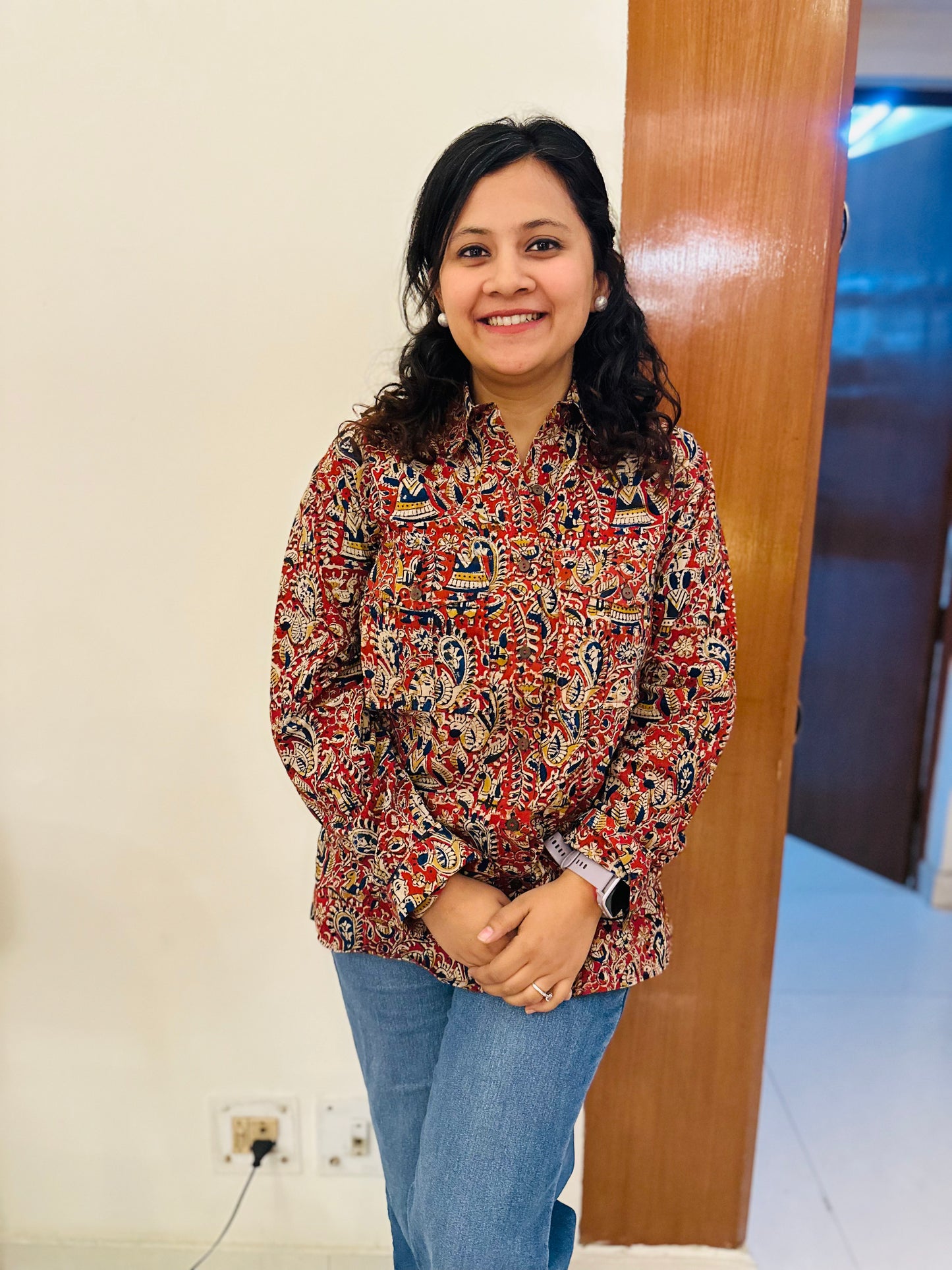 Red Kalamkari full sleeves shirt