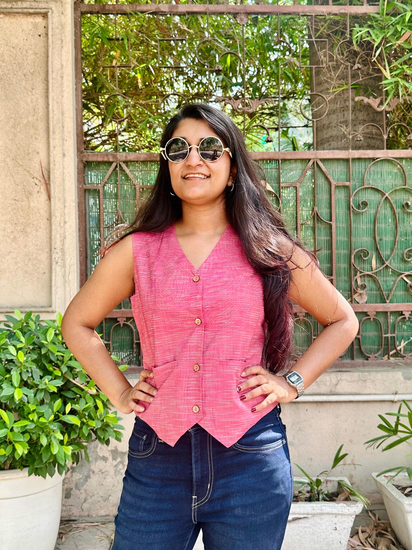 Pink Vest top/ Waistcoat Khadi