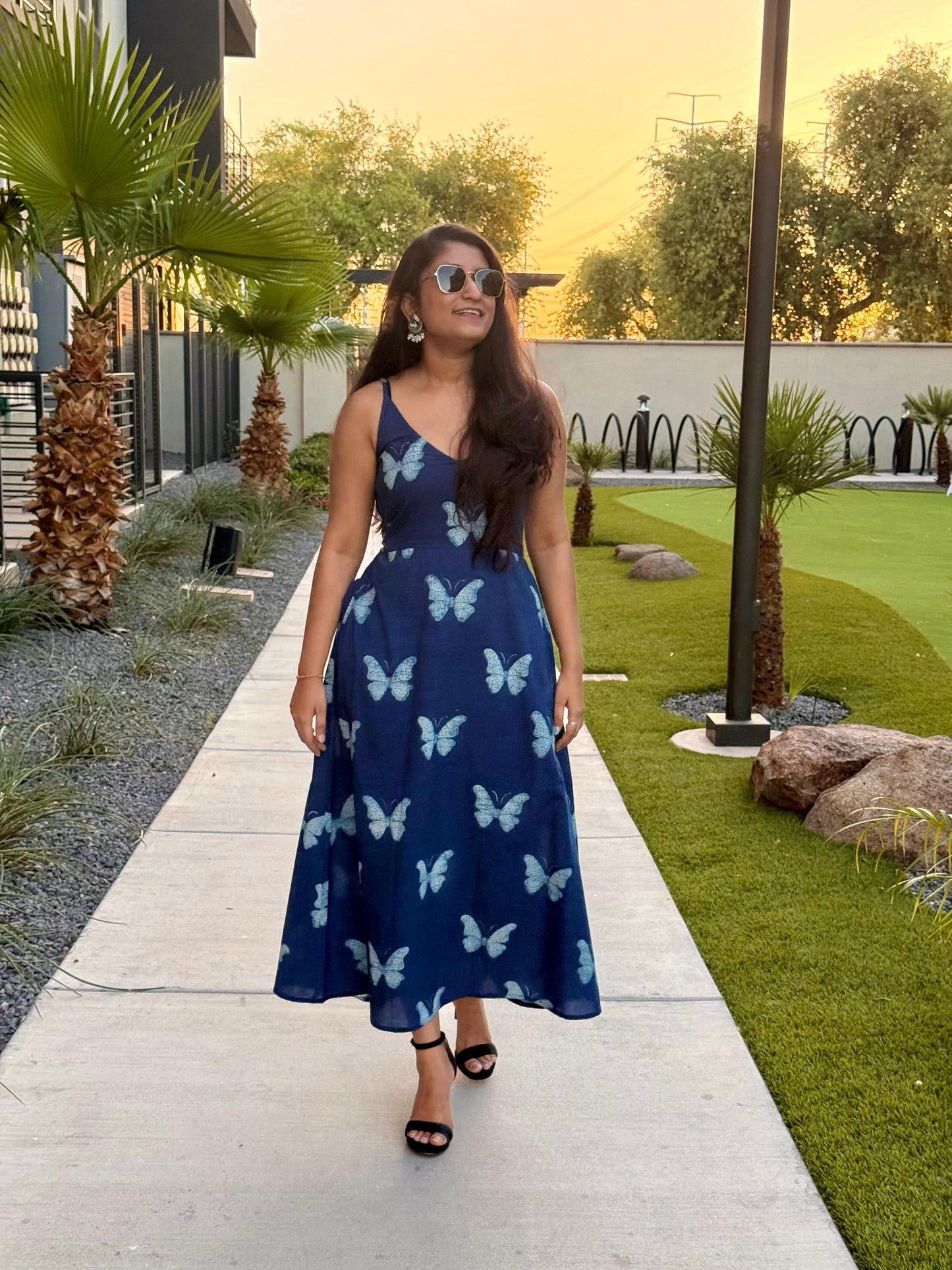 Blue Handblock Butterfly dress