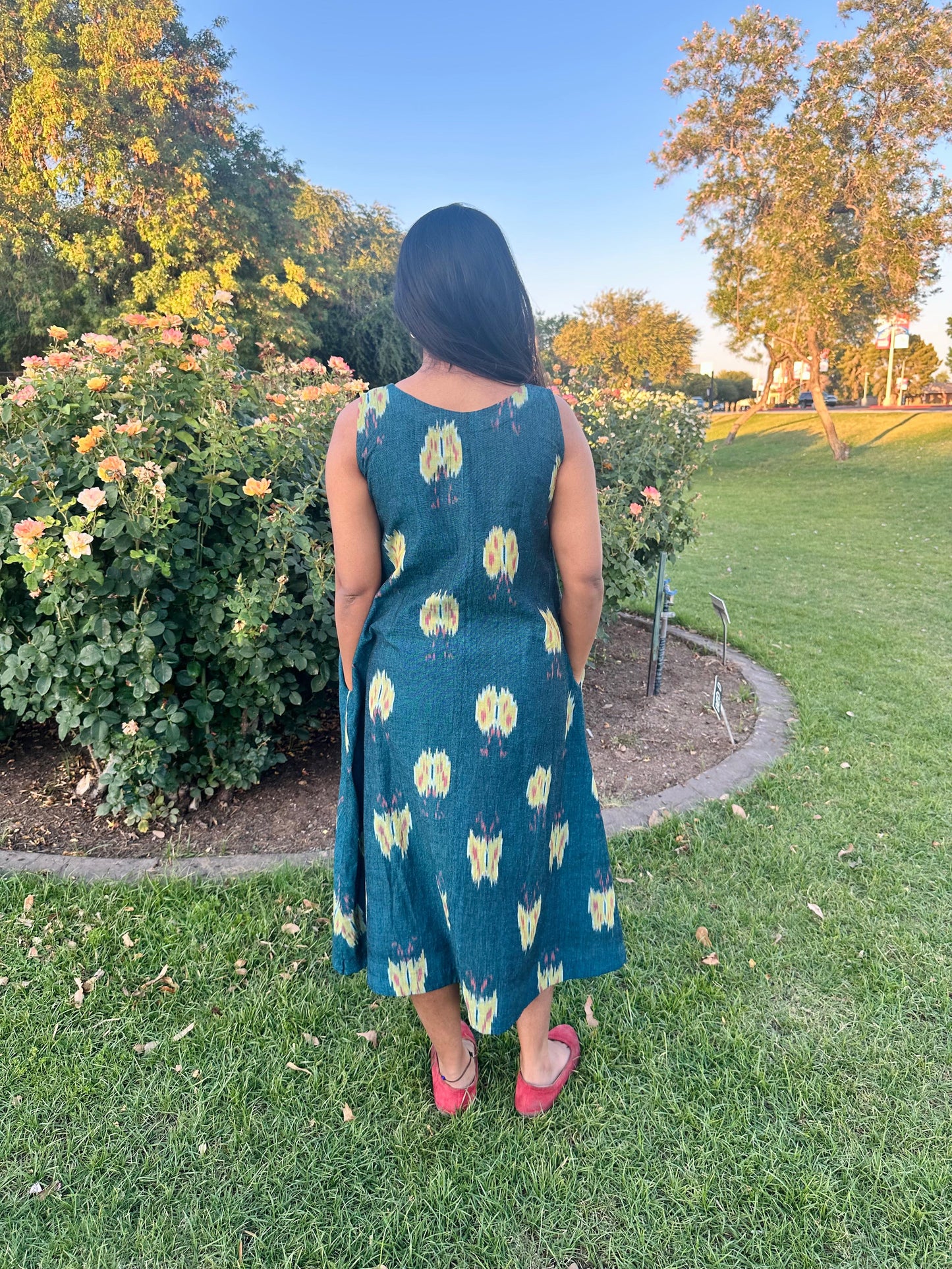 Teal Ikat Butterfly Dress