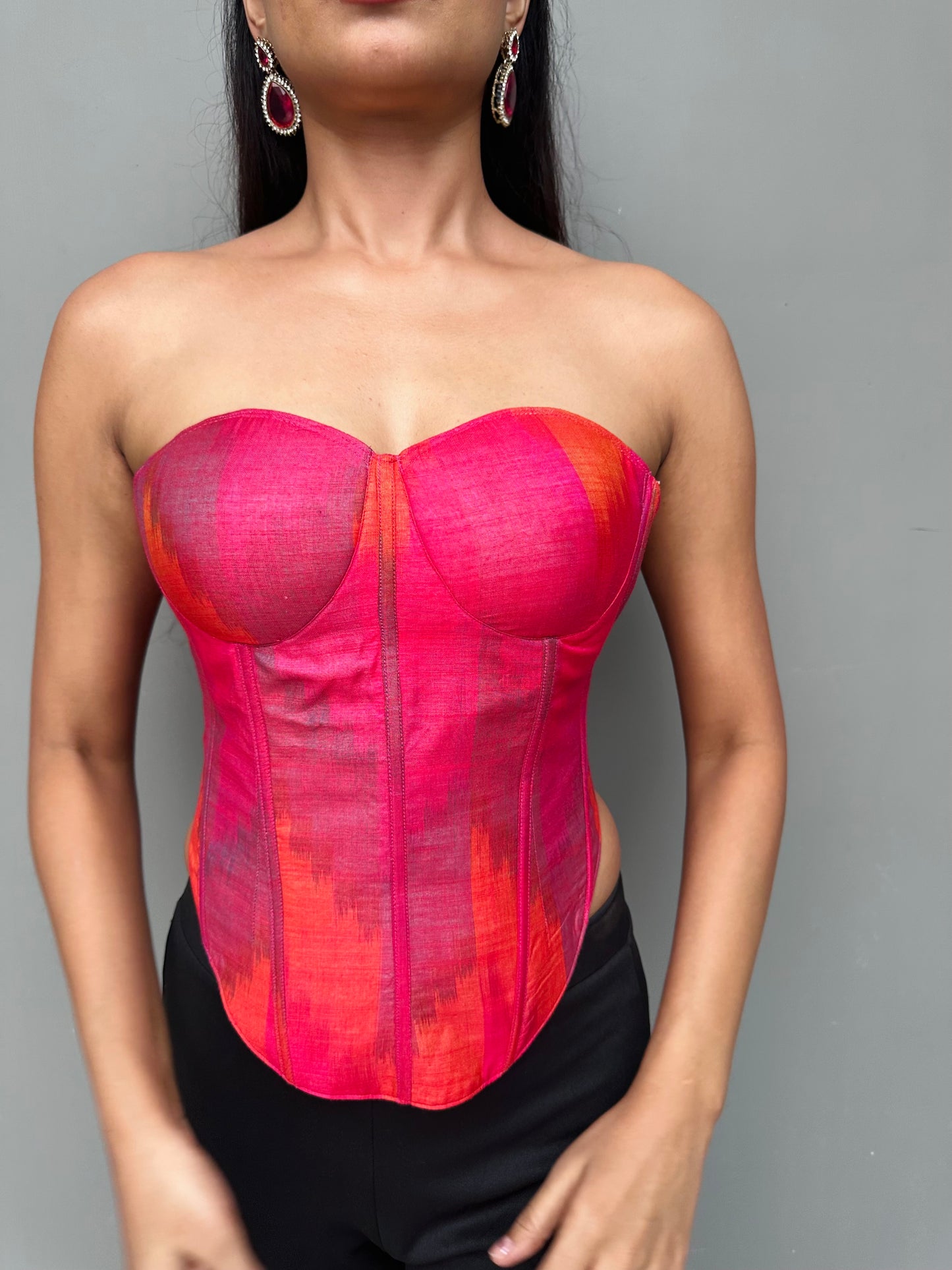 Pink Bhagalpuri Silk corset