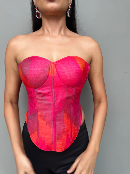 Pink Bhagalpuri Silk corset