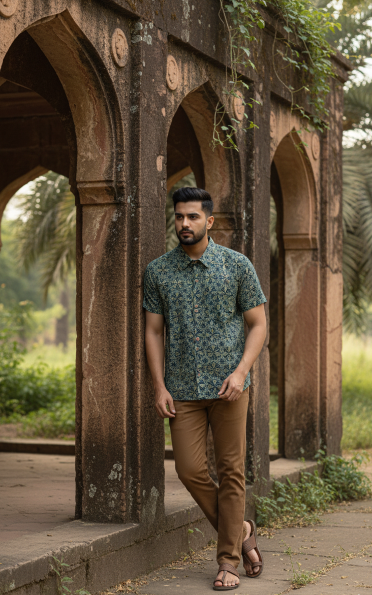 Green Gulzar Ajrakh Shirt