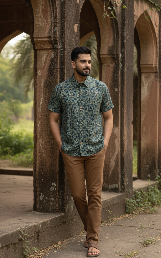 Green Gulzar Ajrakh Shirt