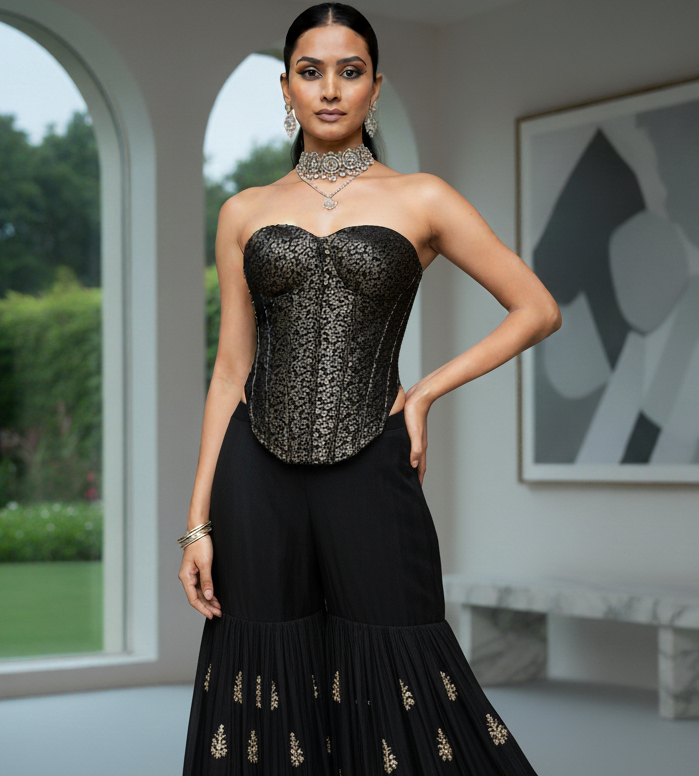 Black brocade corset