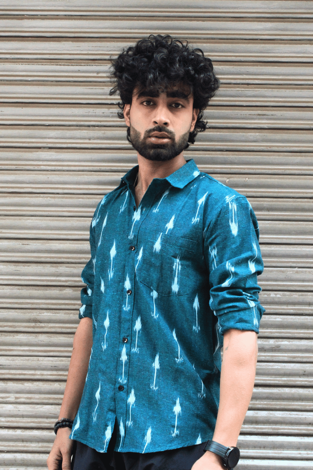Green Ikat full sleeves shirt