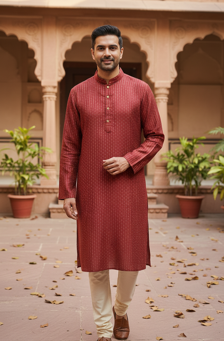 Maroon Bhagalpuri Silk Mens Kurta