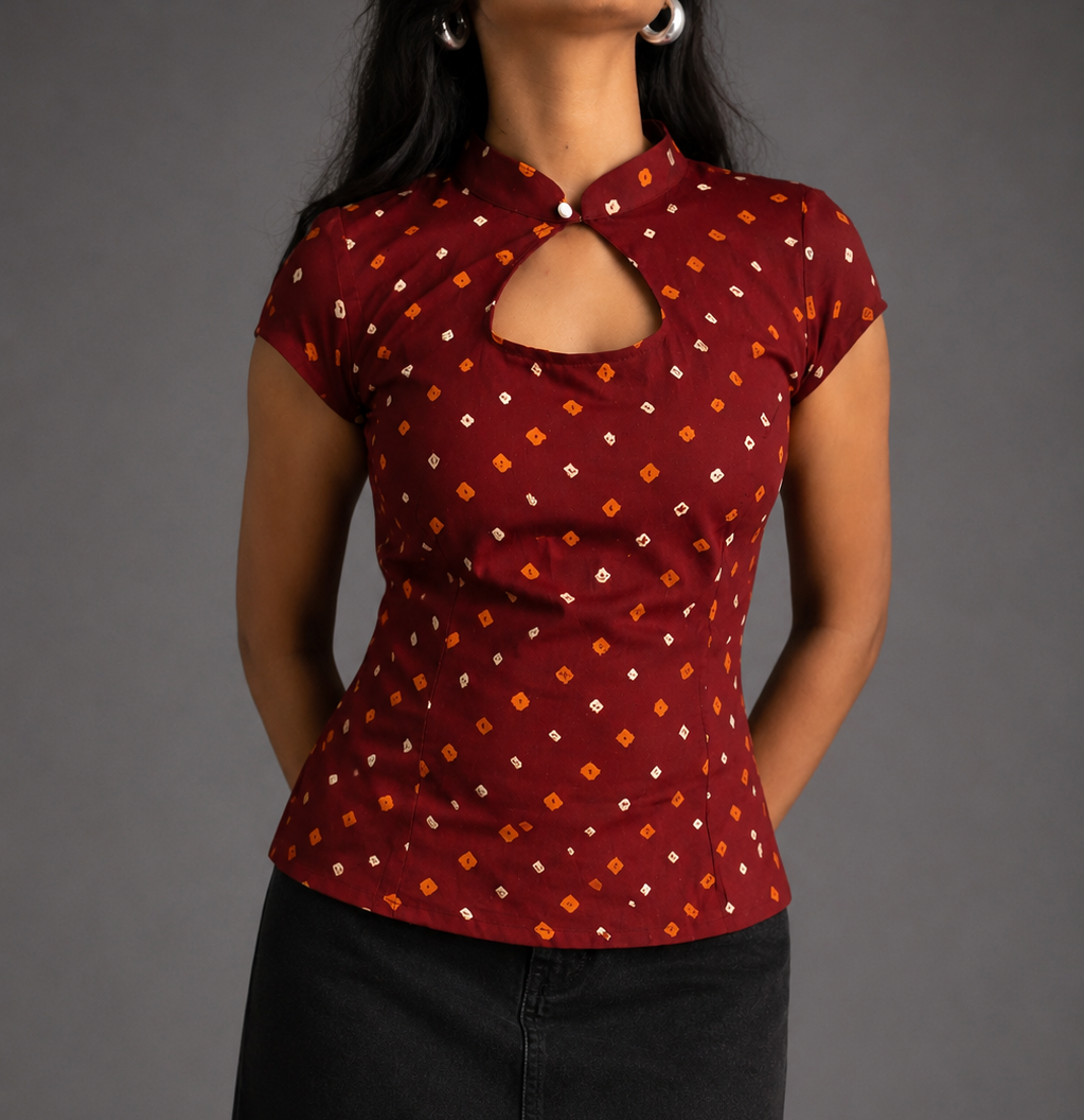 Red Bandhani Top