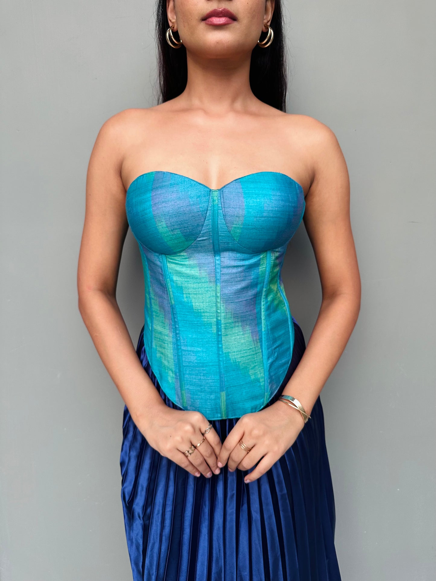 Blue Bhagalpuri Silk Corset