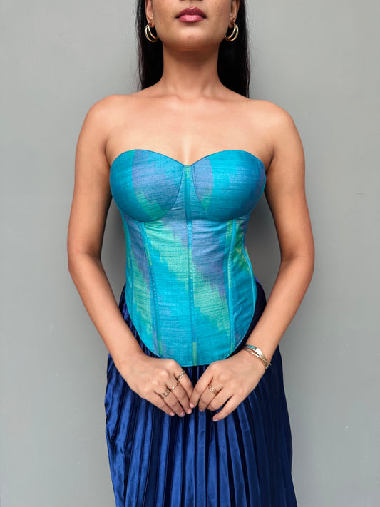 Blue Bhagalpuri Silk Corset