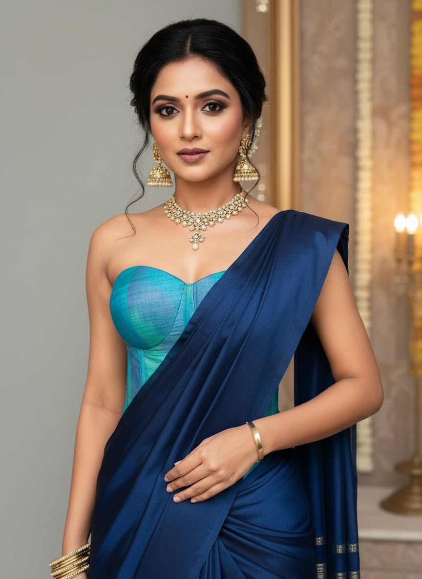 Blue Bhagalpuri Silk Corset