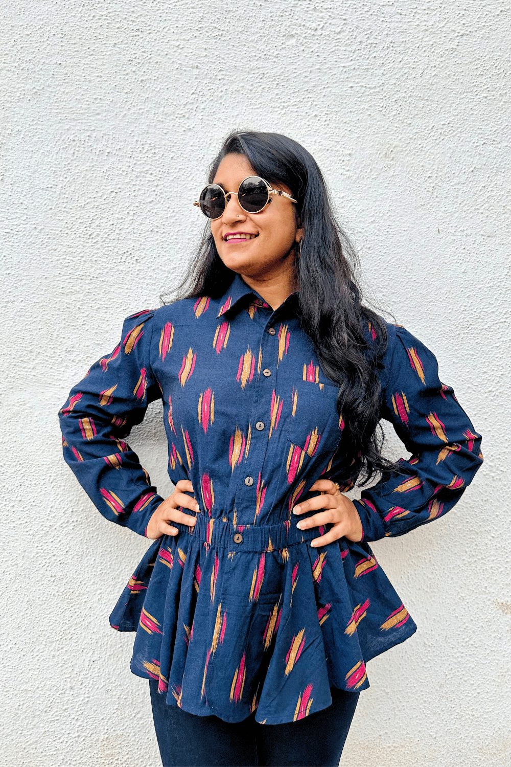 Blue Ikat women Peplum shirt