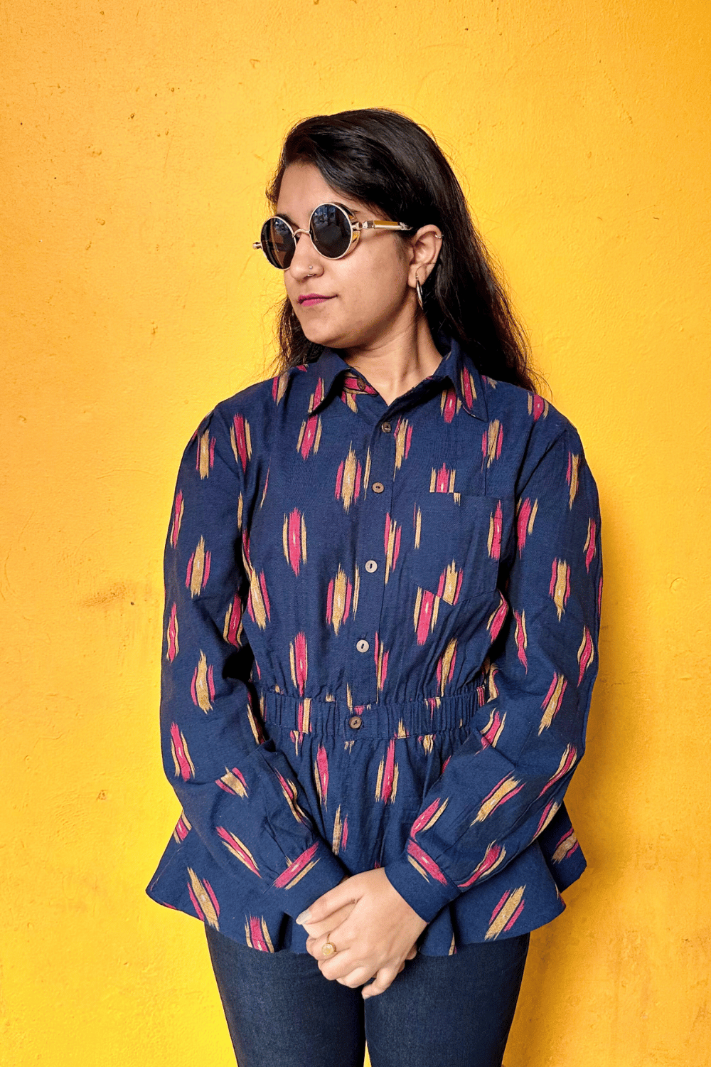 Blue Ikat women Peplum shirt