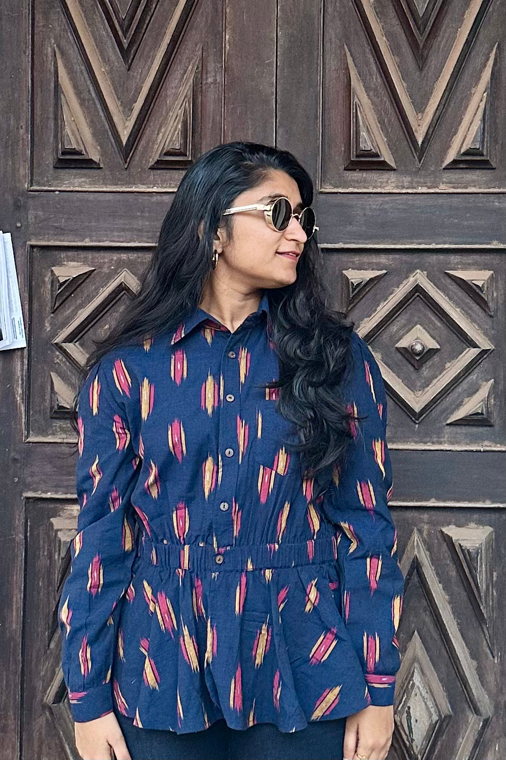 Blue Ikat women Peplum shirt