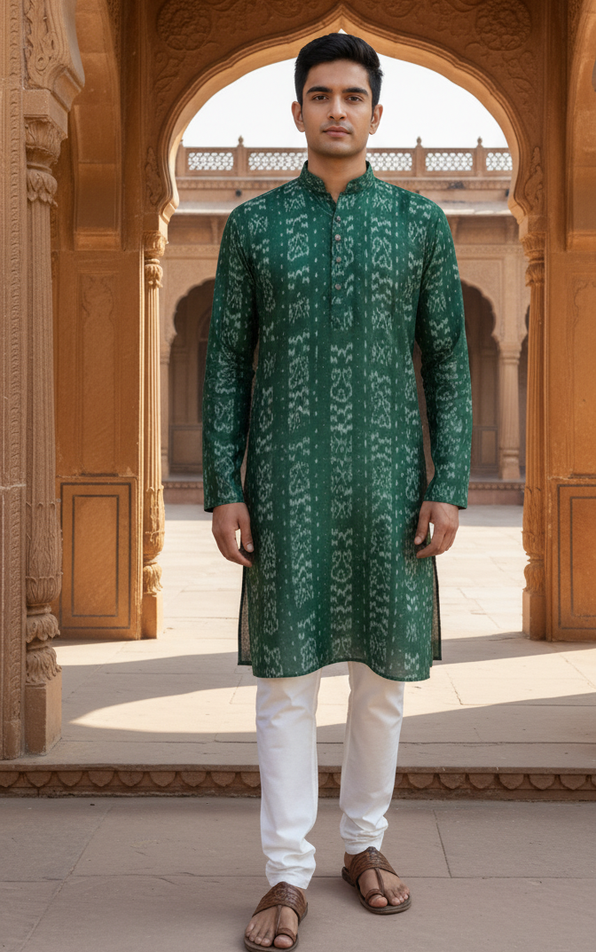Green Sambalpuri Mens Kurta