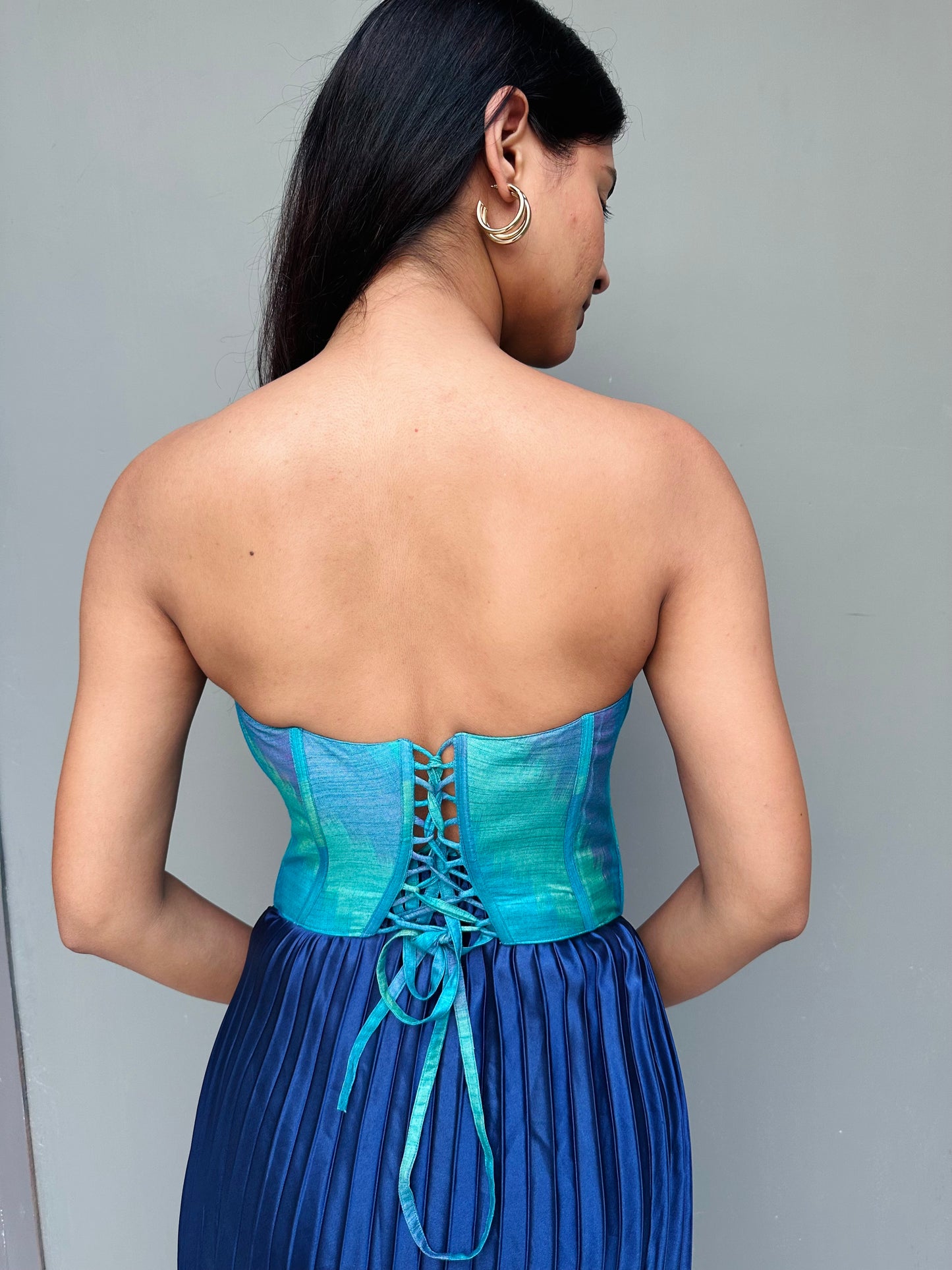 Blue Bhagalpuri Silk Corset