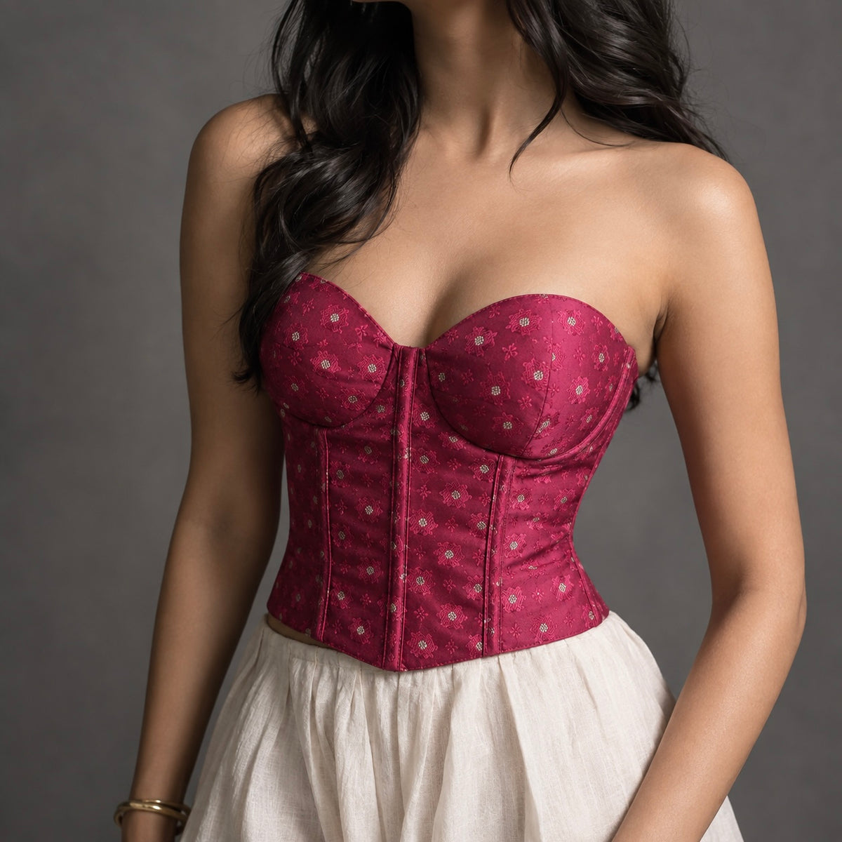 Maroon brocade corset