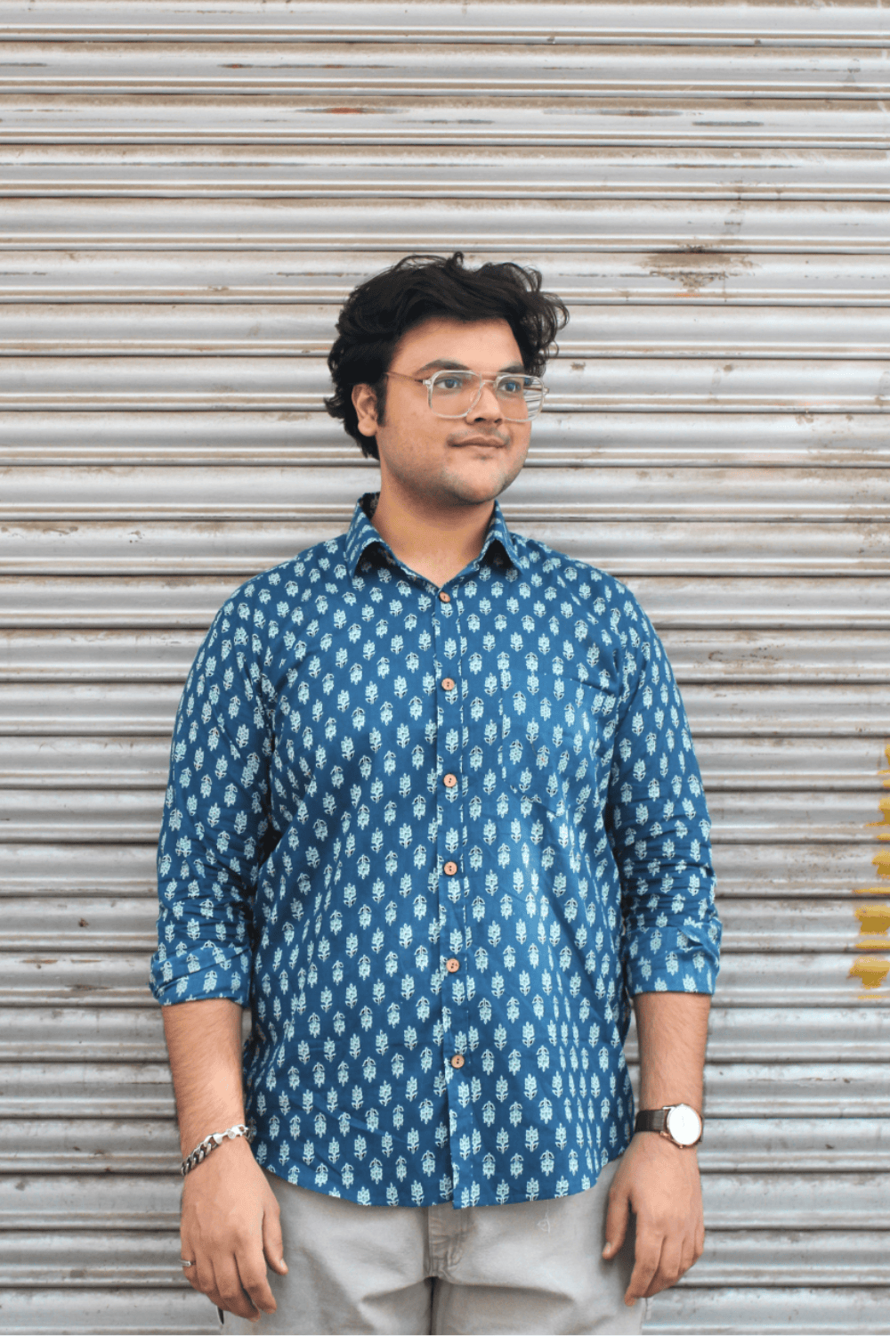 Handblock_Green_Buti_Shirt_-_side