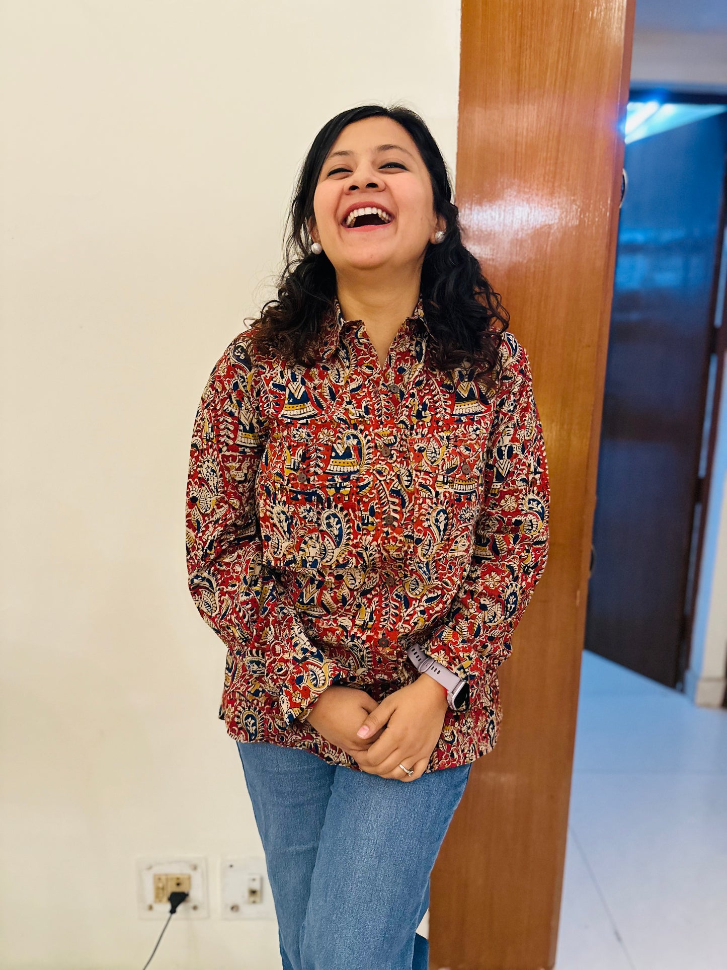 Red Kalamkari full sleeves shirt