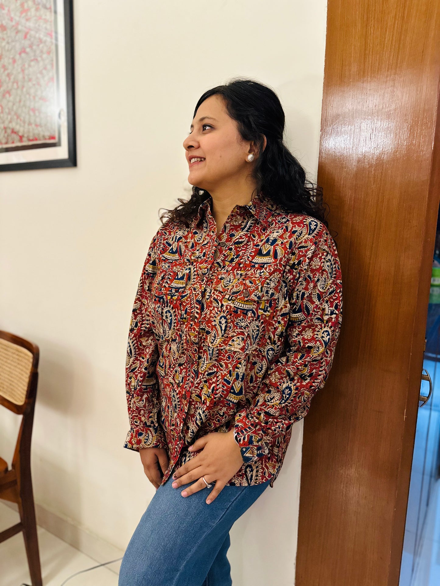 Red Kalamkari full sleeves shirt