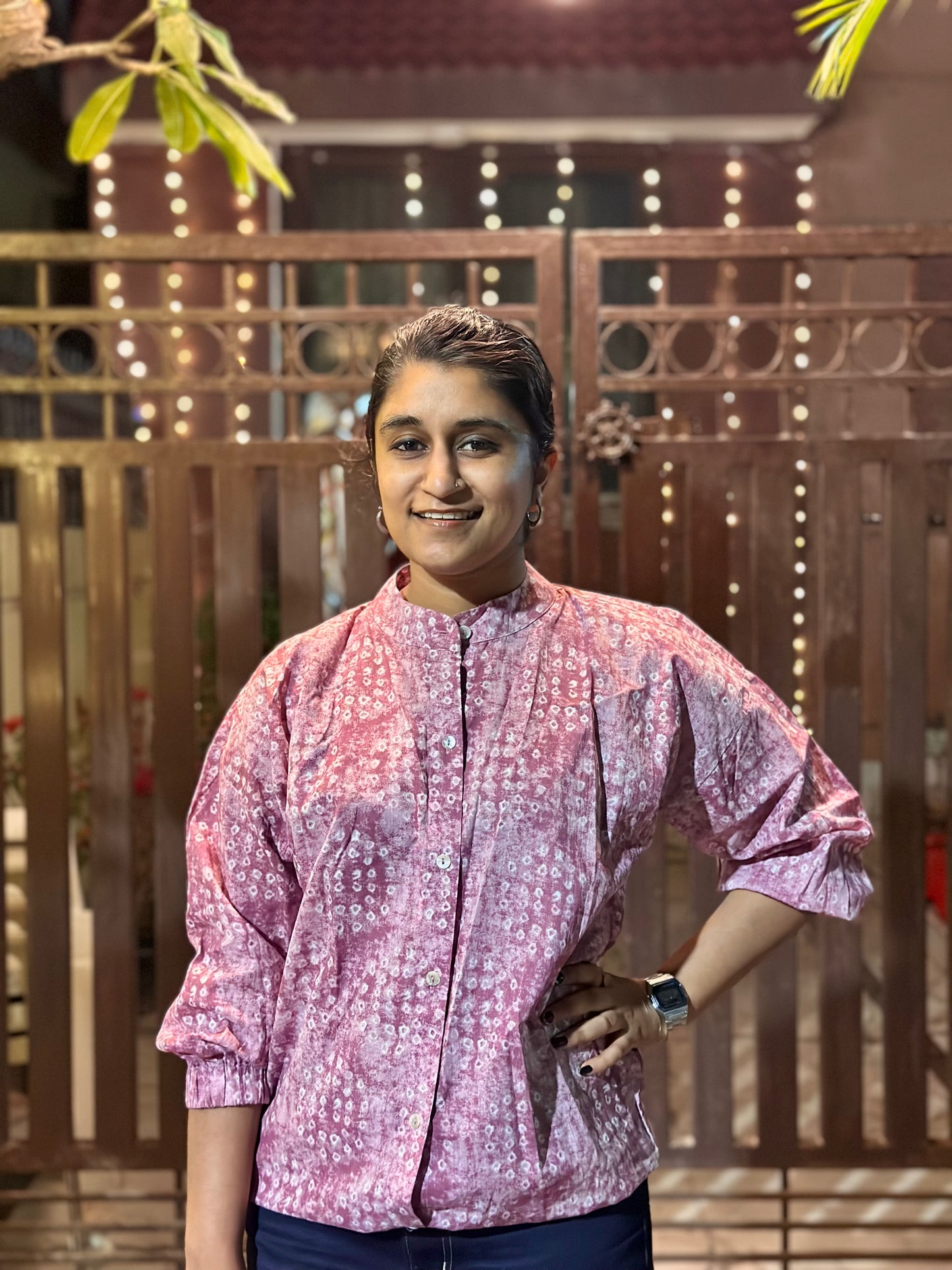 Pink Bandhani print shirt