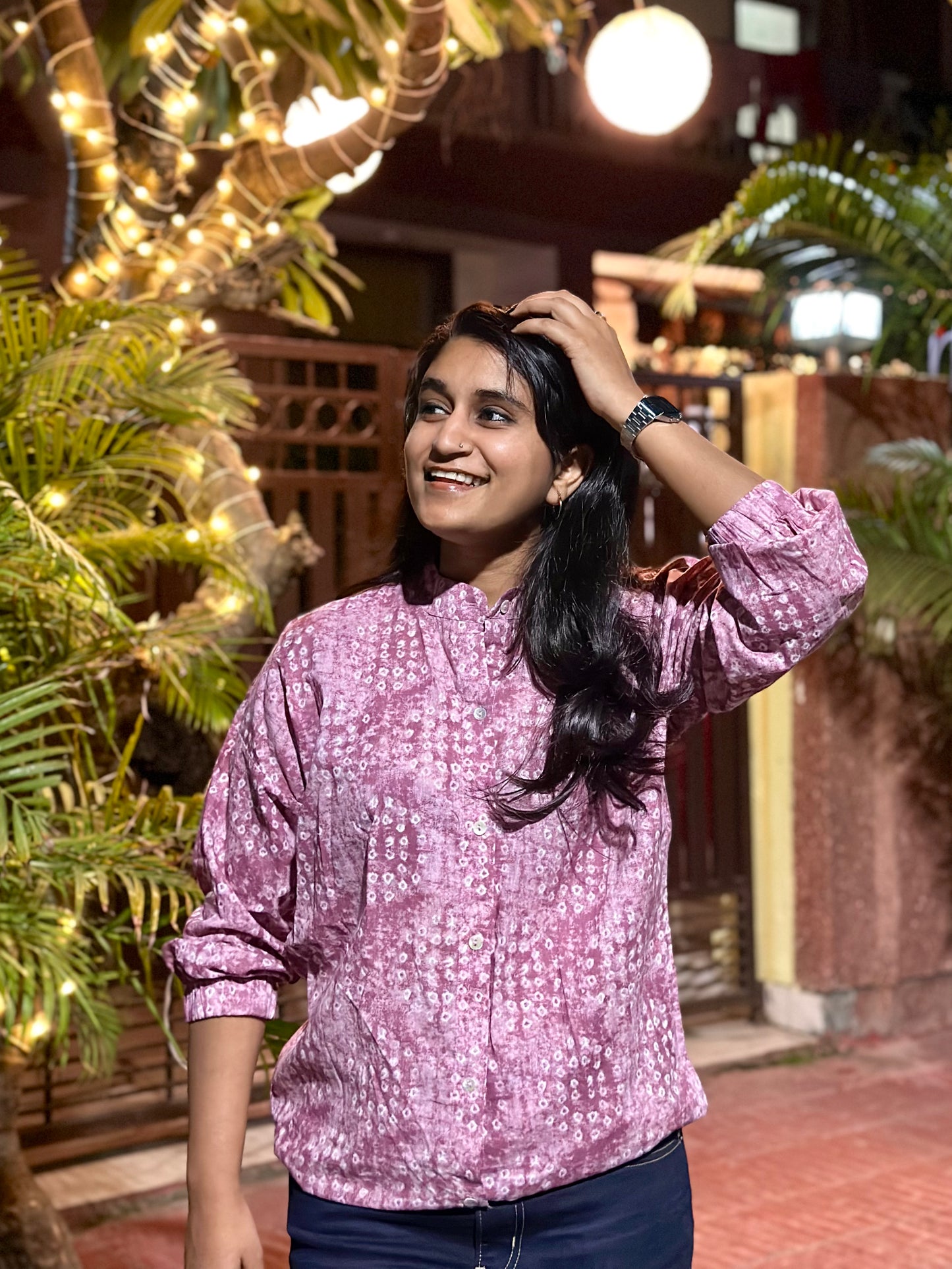 Pink Bandhani print shirt
