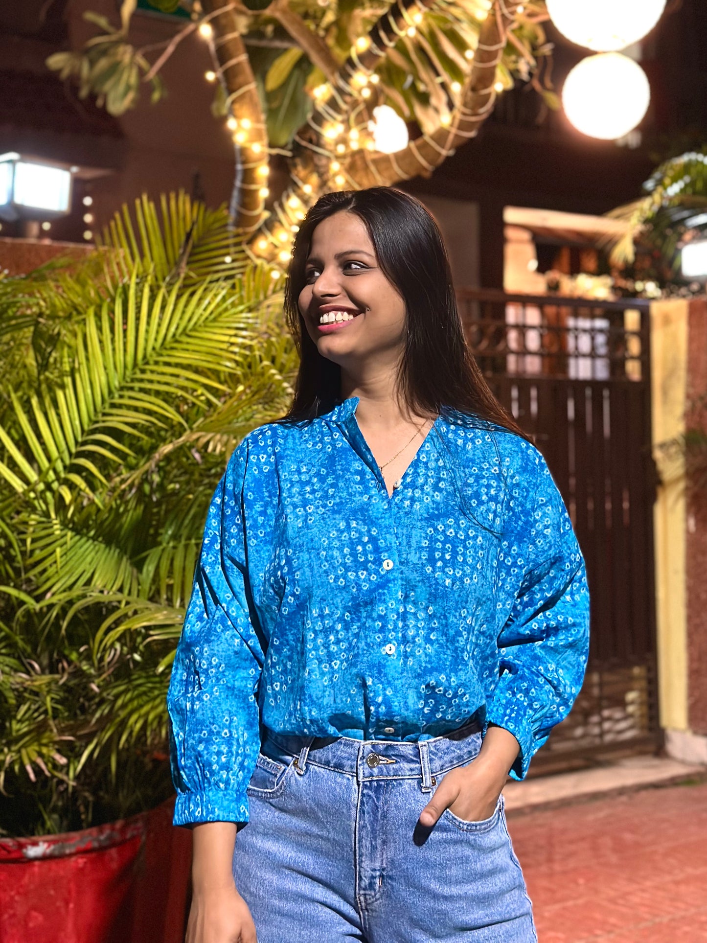 Blue Bandhani print shirt