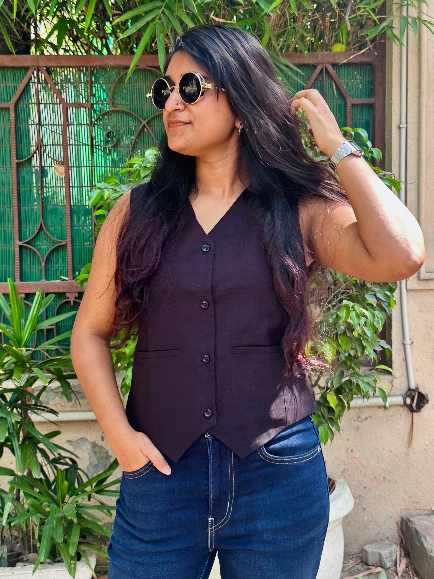 Black Khadi Waistcoat