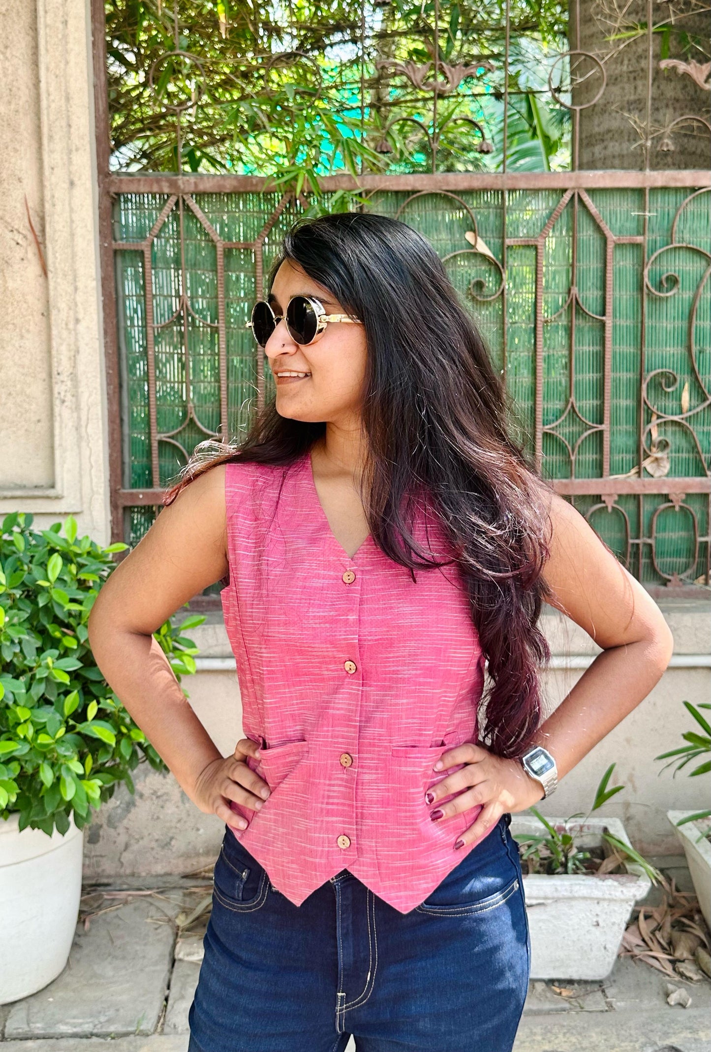 Pink Vest Waistcoat Khadi