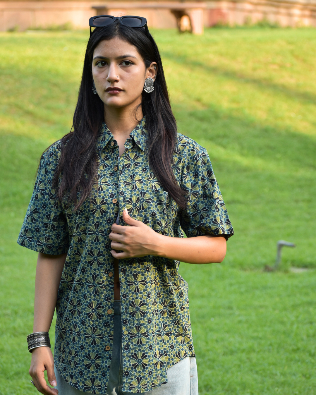 Green Gulzar Ajrakh Shirt