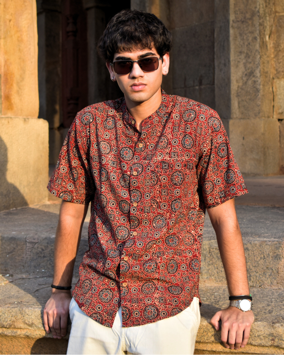 Red Manek Ajrakh Shirt