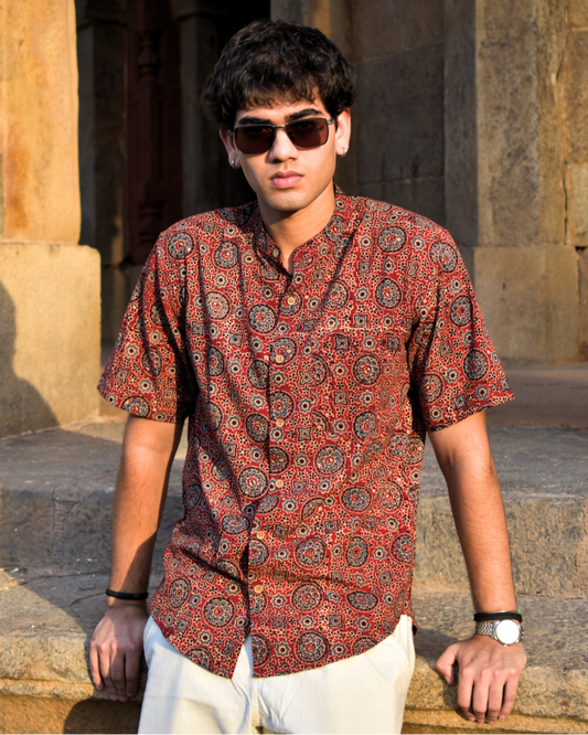 Red Manek Ajrakh Shirt
