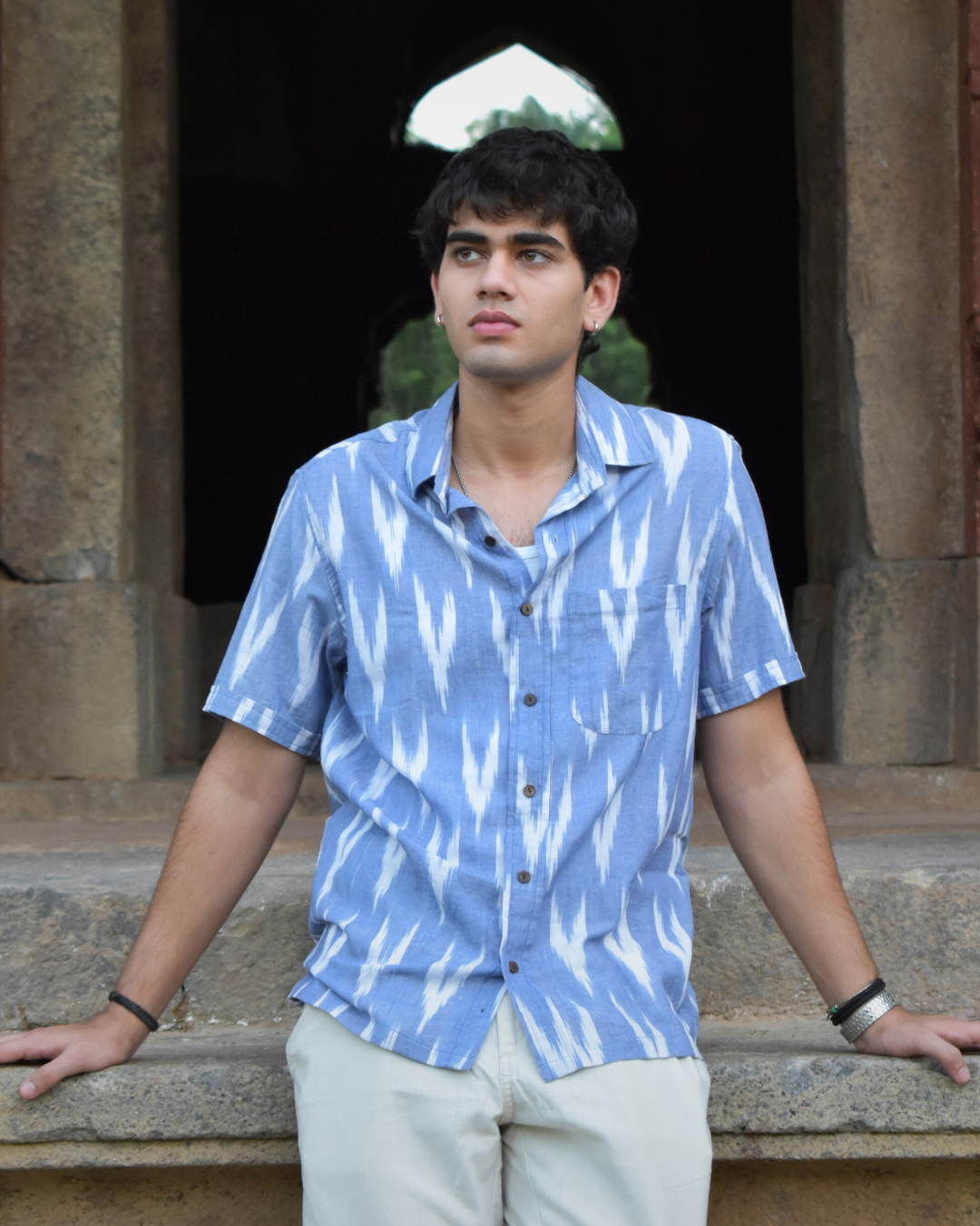 Light Blue Ikat Half sleeves Shirt