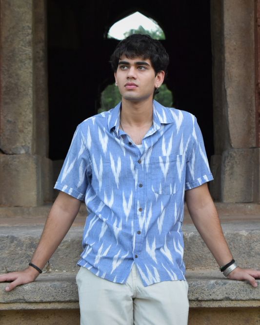 Light Blue Ikat Half sleeves Shirt