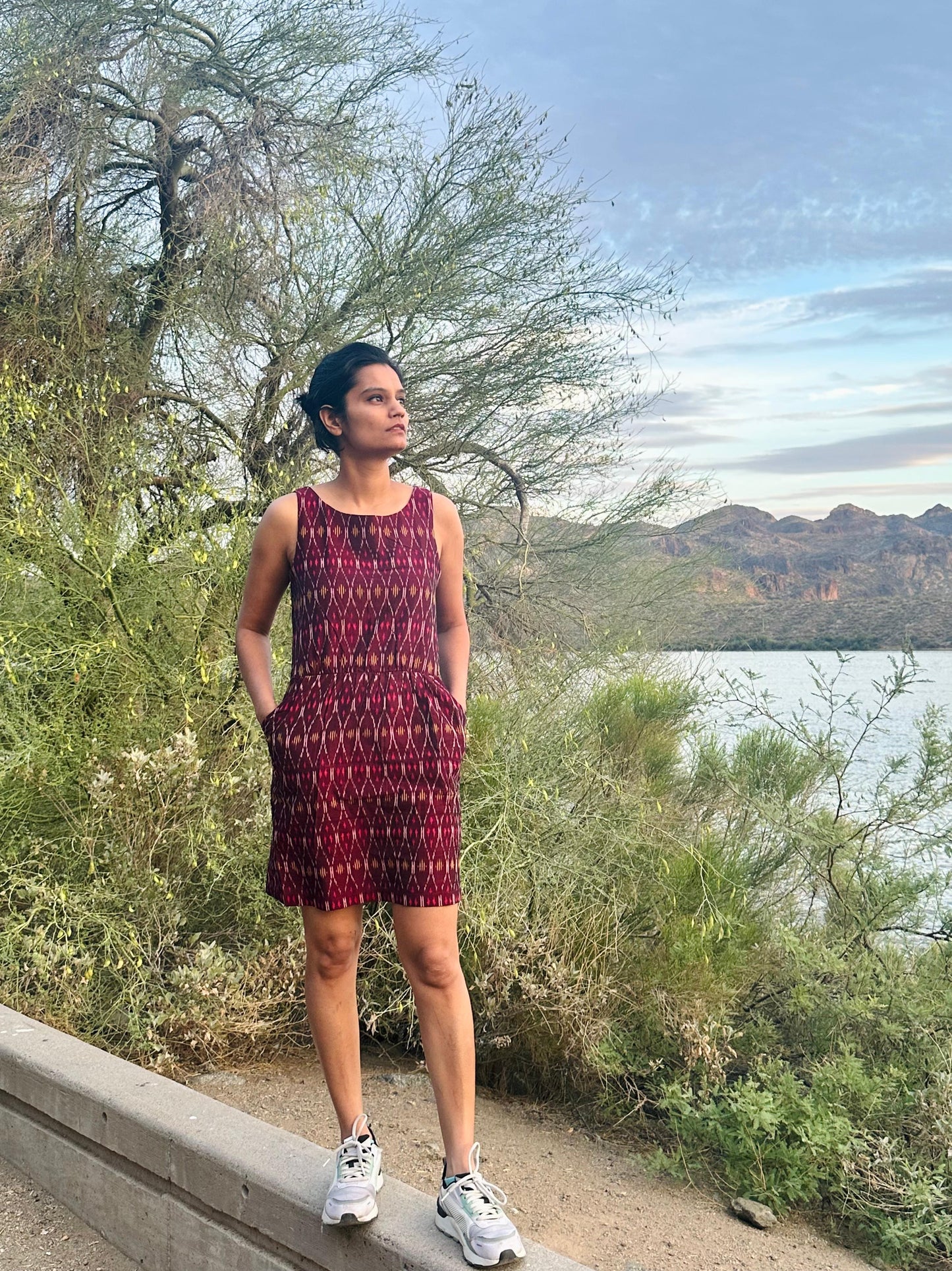 Wine Ikat Shift Dress