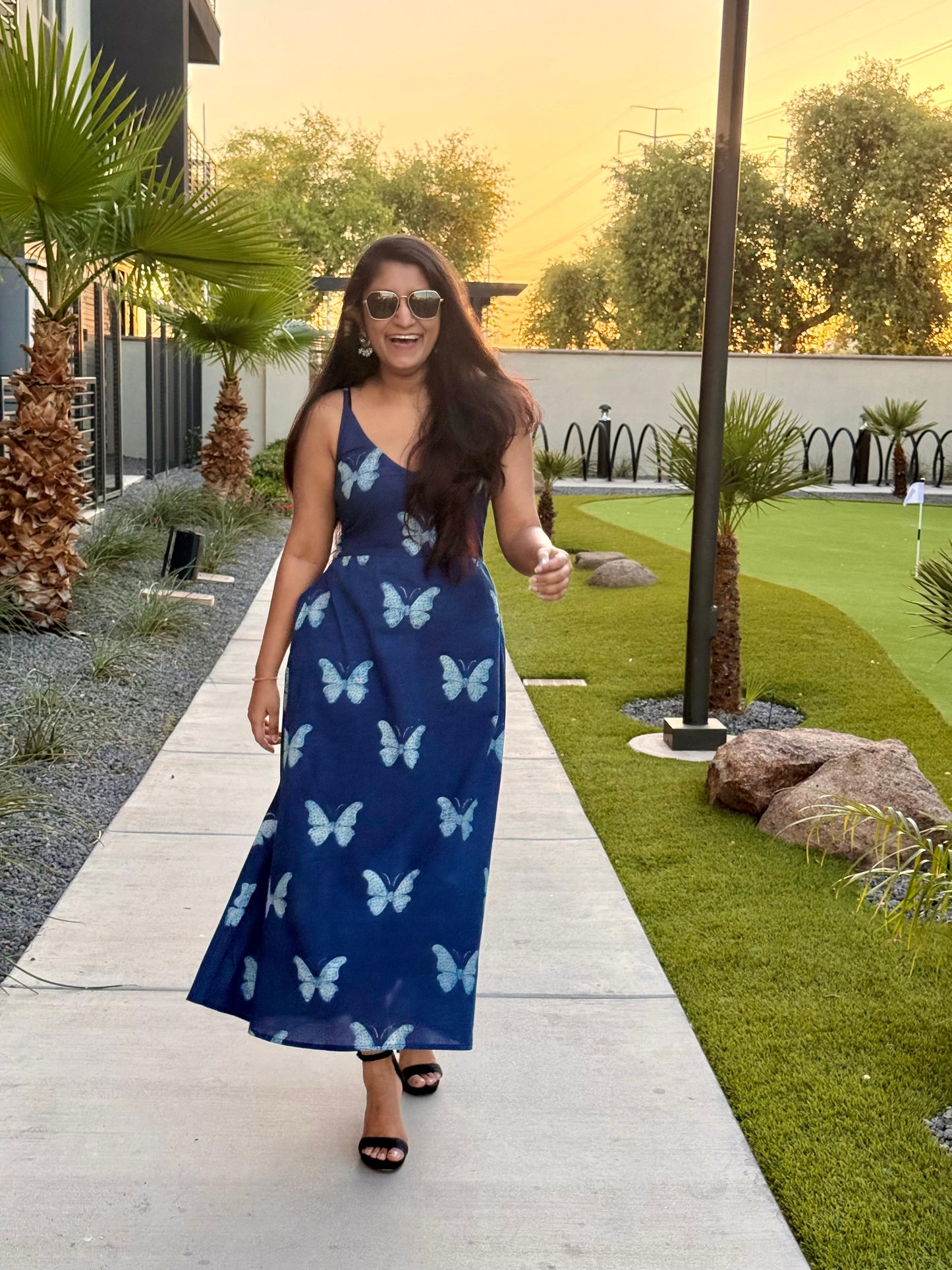 Blue Handblock Butterfly dress