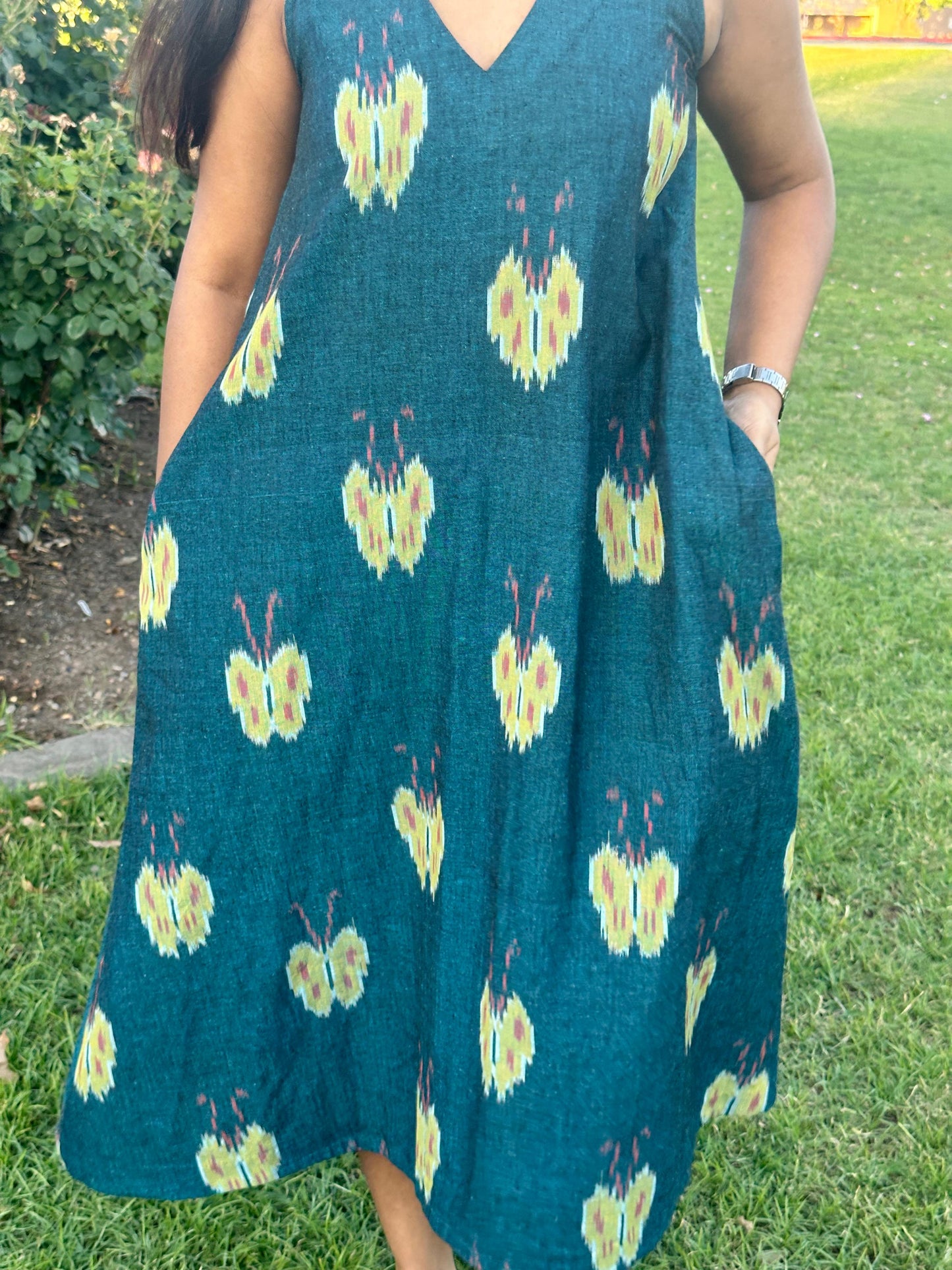 Teal Ikat Butterfly Dress