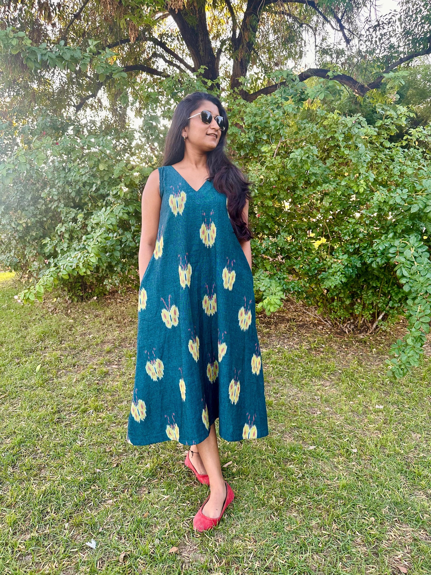 Teal Ikat Butterfly Dress