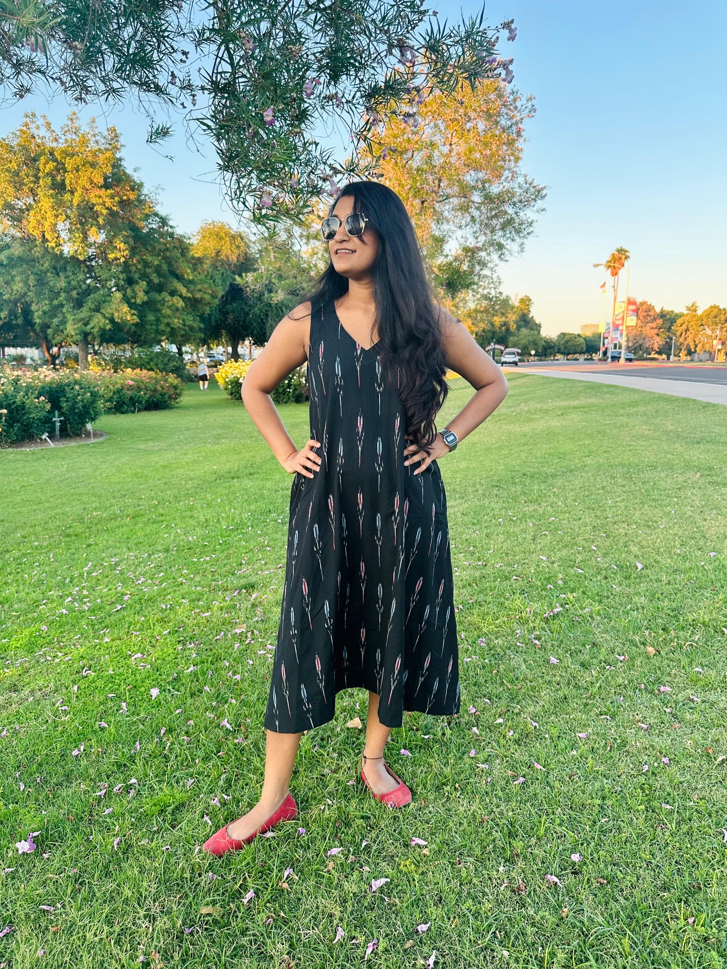 Black Ikat A-line Dress