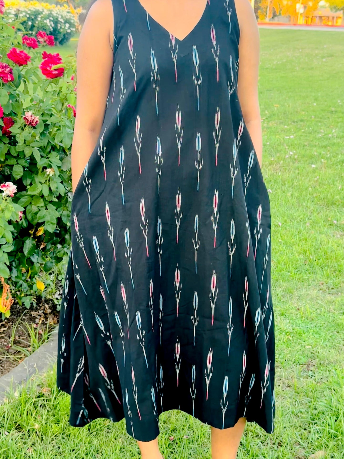 Black Ikat A-line Dress